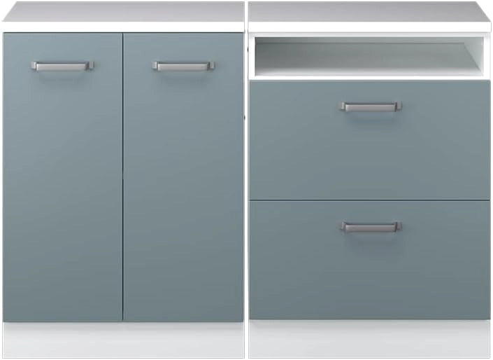 Set di mobili sottotetto Rion, Grigio-blu, 120 cm Set di 2 carcasse armadio profondità 60 cm, adatto per il salvaspazio sotto tetti spioventi