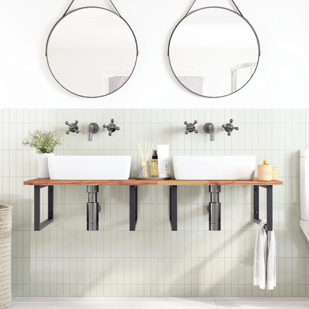 Ripiano a Parete per Lavabo in Acciaio e Massello di Acacia 3302929