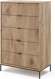 Cassettiera Eliza, Quercia vichinga, 76 x 120 cm con 5 cassetti, per conservazione e utilizzo in camera da letto o corridoio