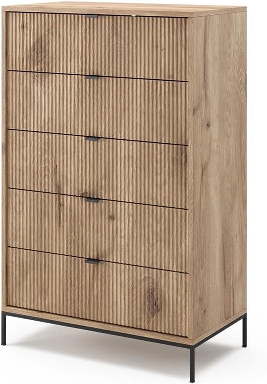 Cassettiera Eliza, Quercia vichinga, 76 x 120 cm con 5 cassetti, per conservazione e utilizzo in camera da letto o corridoio