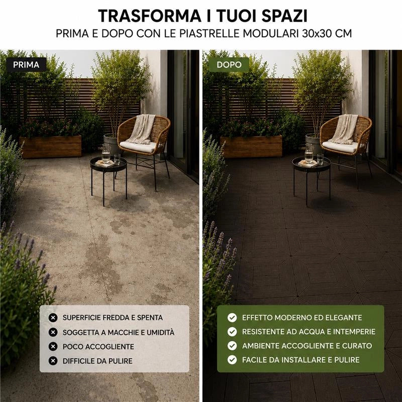 MA MAISON SET DI PIASTRELLE PER PAVIMENTO DA ESTERNO MODELLO EASY MOKA 30,4X30,4X2 H CM - 0,81 M2 36 PEZZI