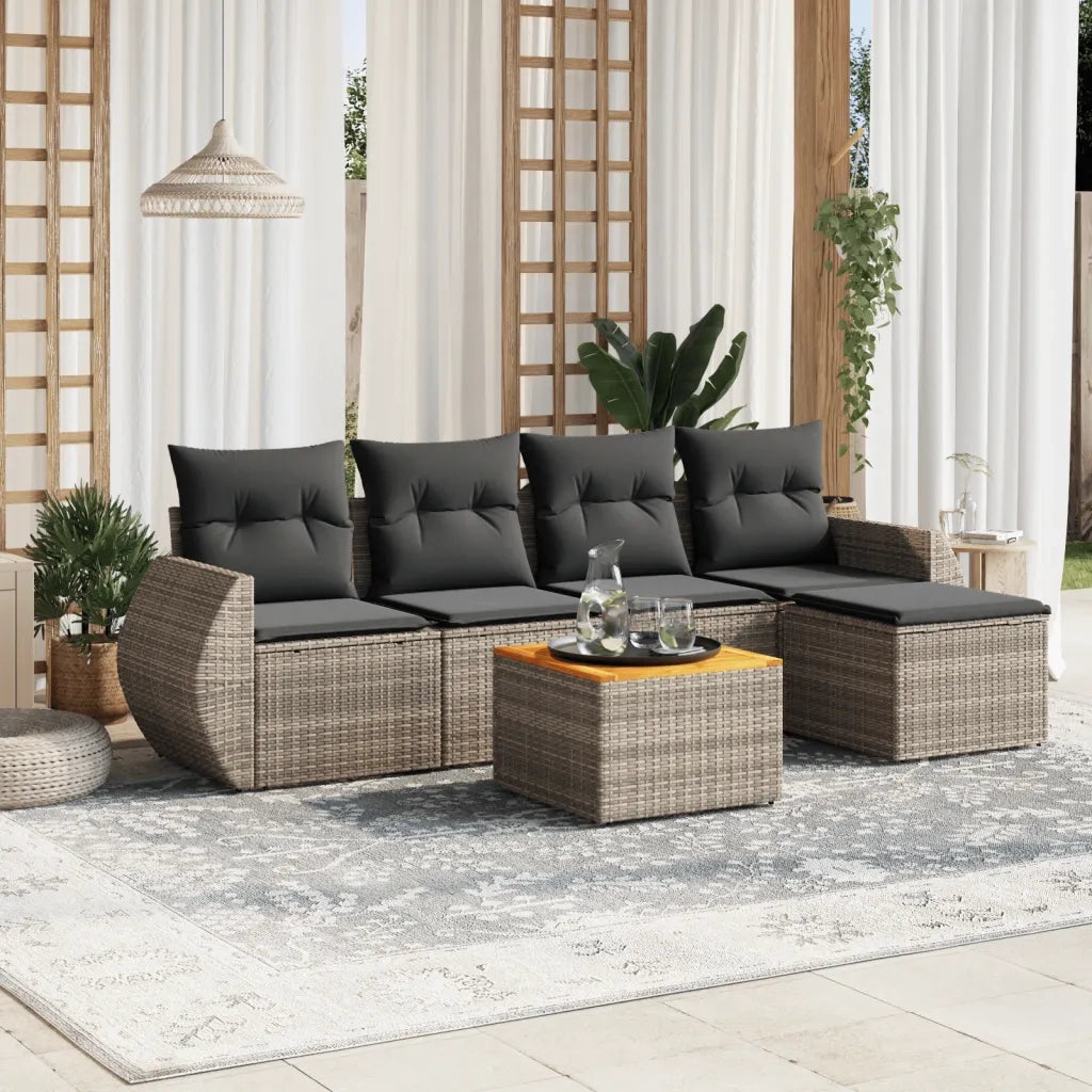 Set Divano da Giardino 6 pz con Cuscini Grigio in Polyrattancod mxl 89360