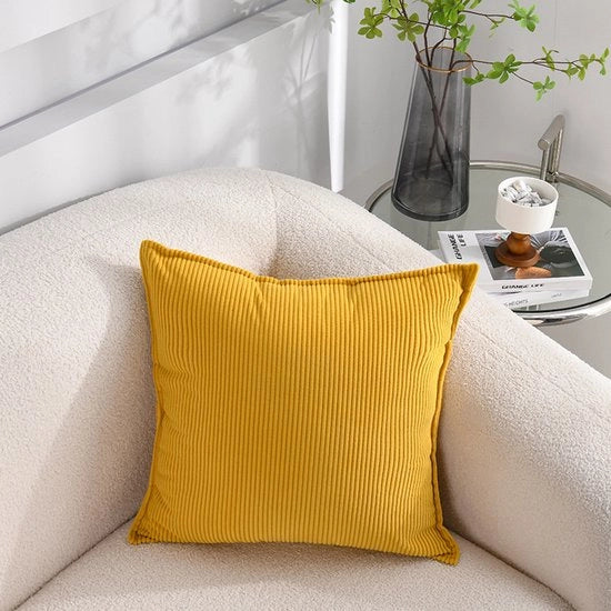 Set di 2 cuscini corduroy morbidi - cuscini a quadrato a righe - coperture per cuscini decorativi - per divano, auto, terrazzo, camera da letto, salotto - 55x55cm - Giallo