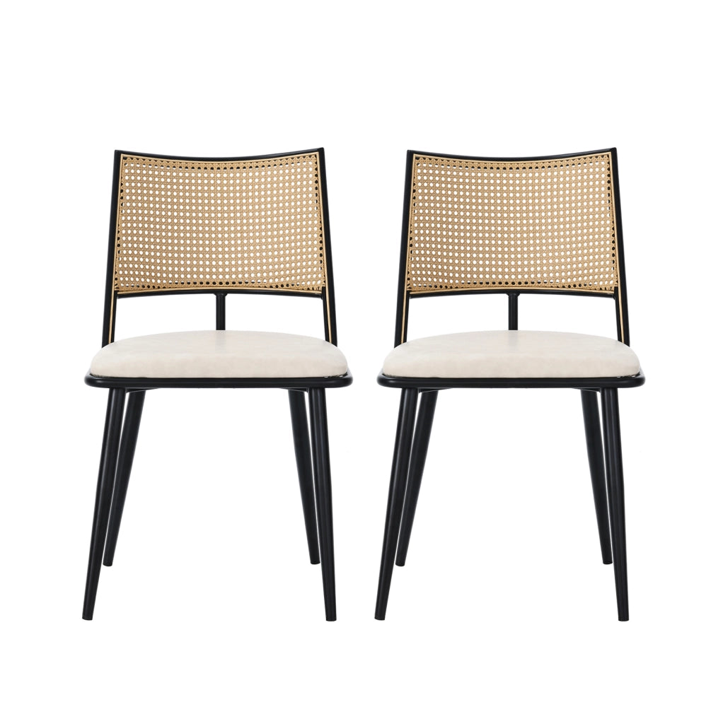 Set 2 sedie da pranzo 50x48x80 cm, rattan nero e PU