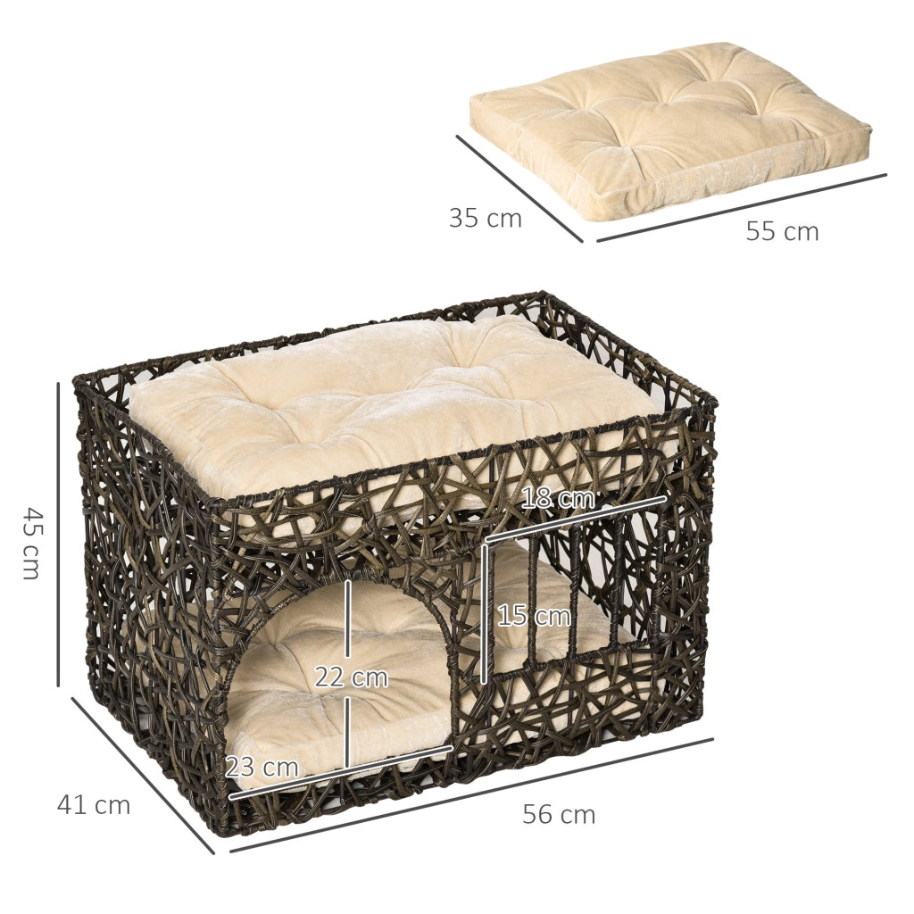 Letto per Gatti con Cuscini ¨C Minimal ¨C 56x41x45 cm Marrone Scuro