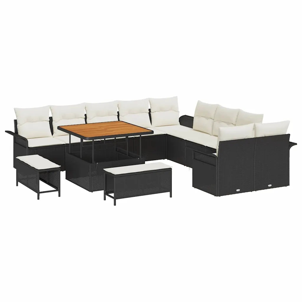 Set Divano da Giardino con cuscino 13 pcs Nero e Crema