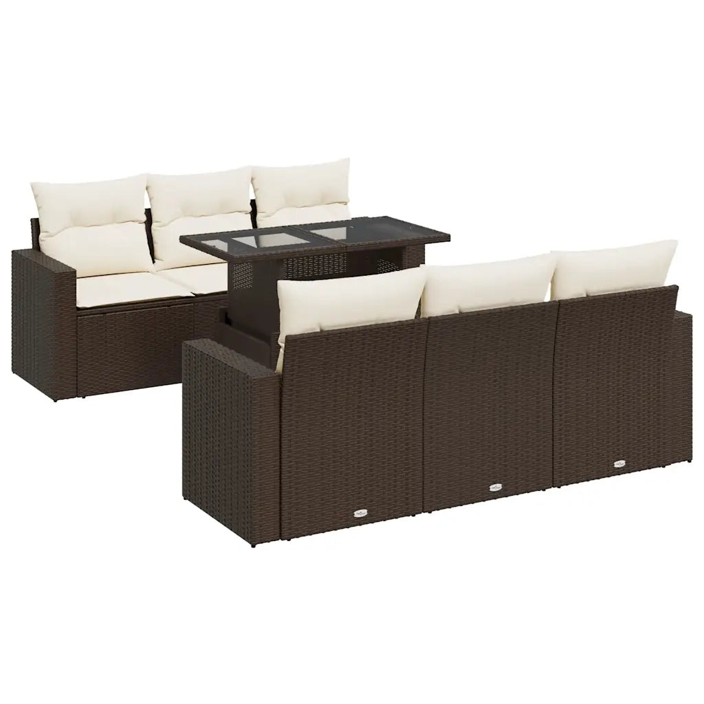 Set Divani da Giardino 7 pz con Cuscini Marrone in Polyrattan 3326264