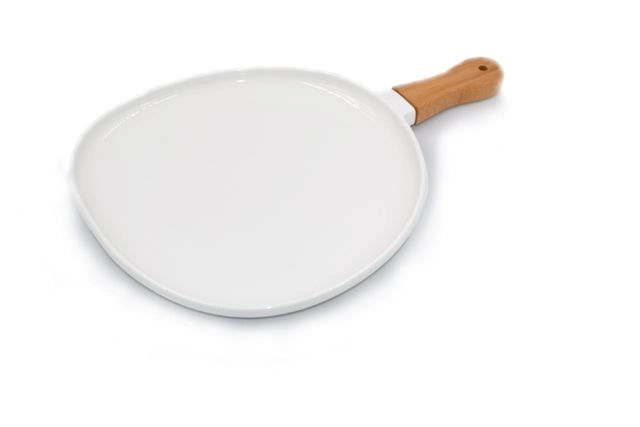 Paletta Vassoio in Porcellana Bianco con Manico in Legno 24 cm