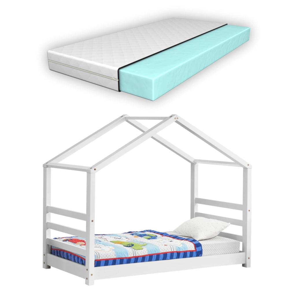 Letto a Casetta per Cameretta Vardø con Materasso 80x160 cm Bianco [en.casa]