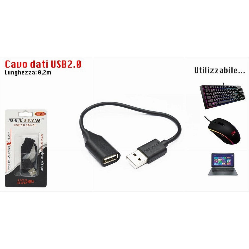 Trade Shop - Cavo Prolunga Usb 2.0 0.2mt Maschio A Femmina Per Pc Computer Maxtech Usb2.0f-m0.2m -