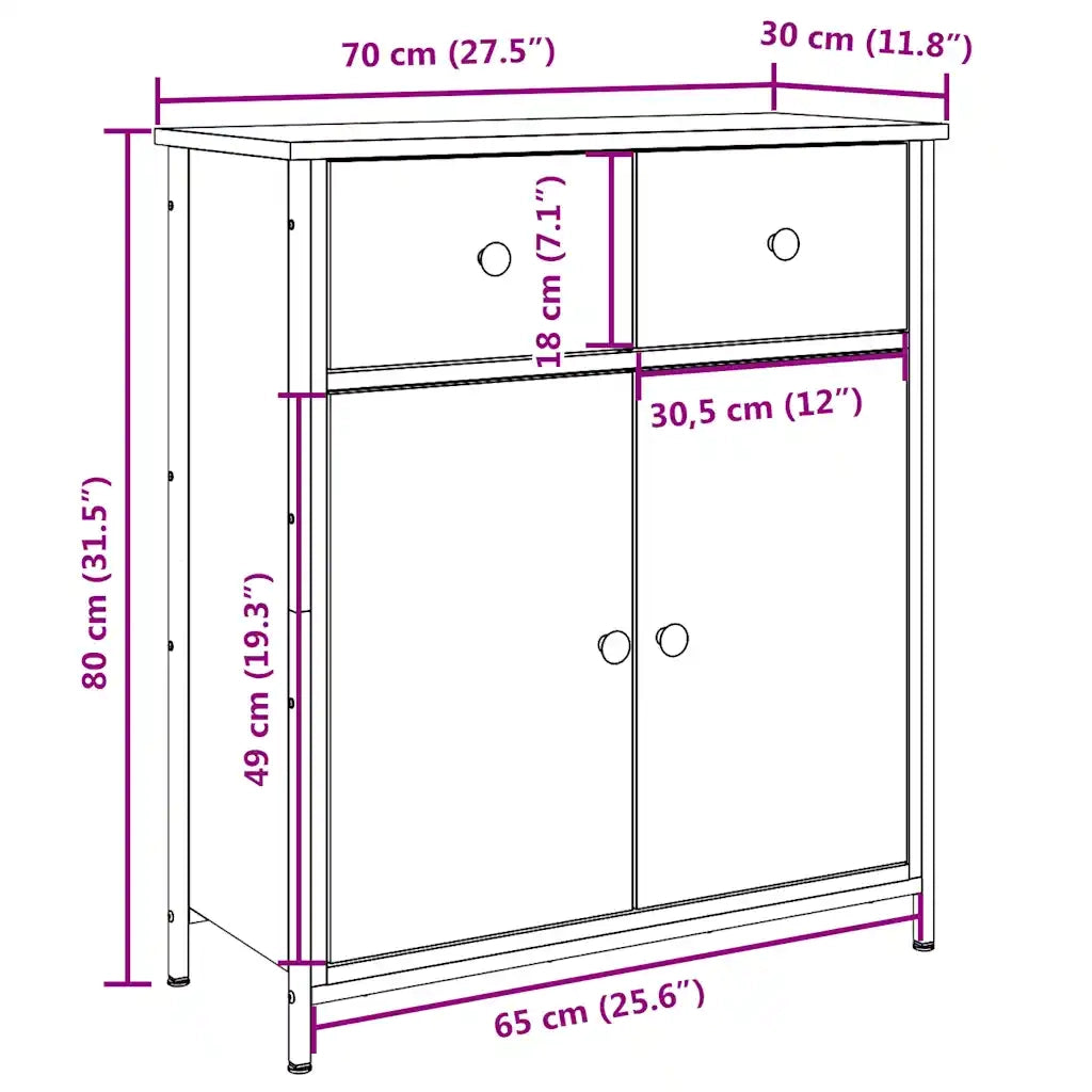 Credenza Legno Antico 70x30x80 cm in Legno Multistrato 857470