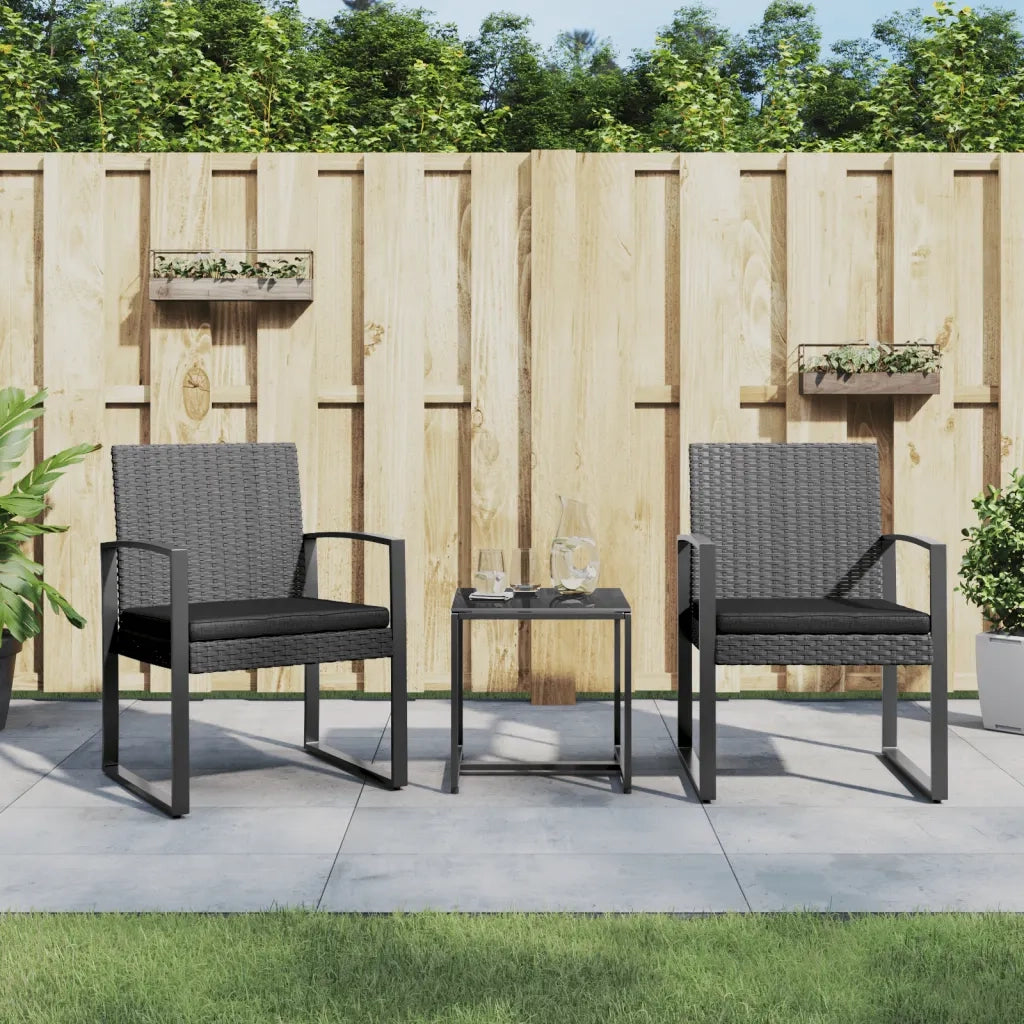 Set Pranzo da Giardino 3 pz | Set Salotto da Giardino con Cuscini Rattan PP Grigio Scuro