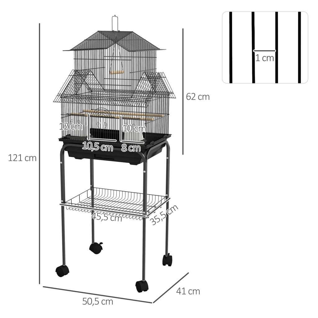 Gabbia per Uccelli Design con Mangiatoie, Trespoli e 3 Porte ¨C zephmum ¨C Nero