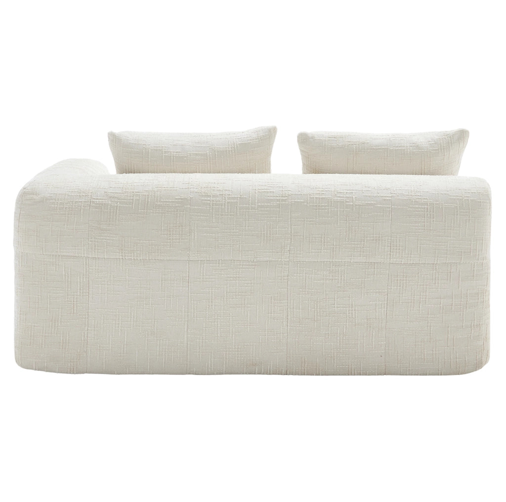 Divano chaise longue in ciniglia beige con tasche laterali e cuscino incluso