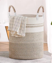 Gevlochten wasmand 50L con maniglia - Asciugamani a doppia colorazione per camera da letto, bagno, giocattoli e archiviazione, stile e duraturo, 37x47cm