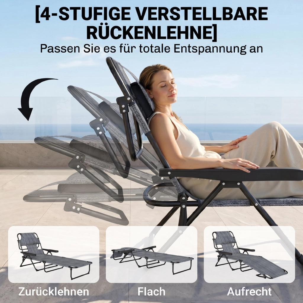 Chaise longue pieghevole regolabile ¨C zephmum ¨C grigio 72x194x31 cm