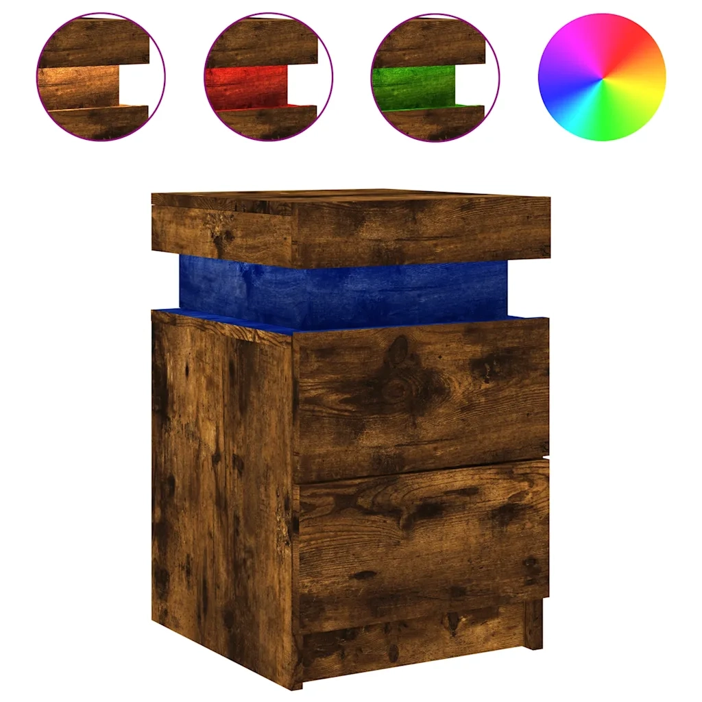 Comodini con Luci LED 2pz Rovere Fumo 35x39x55 cm 836758