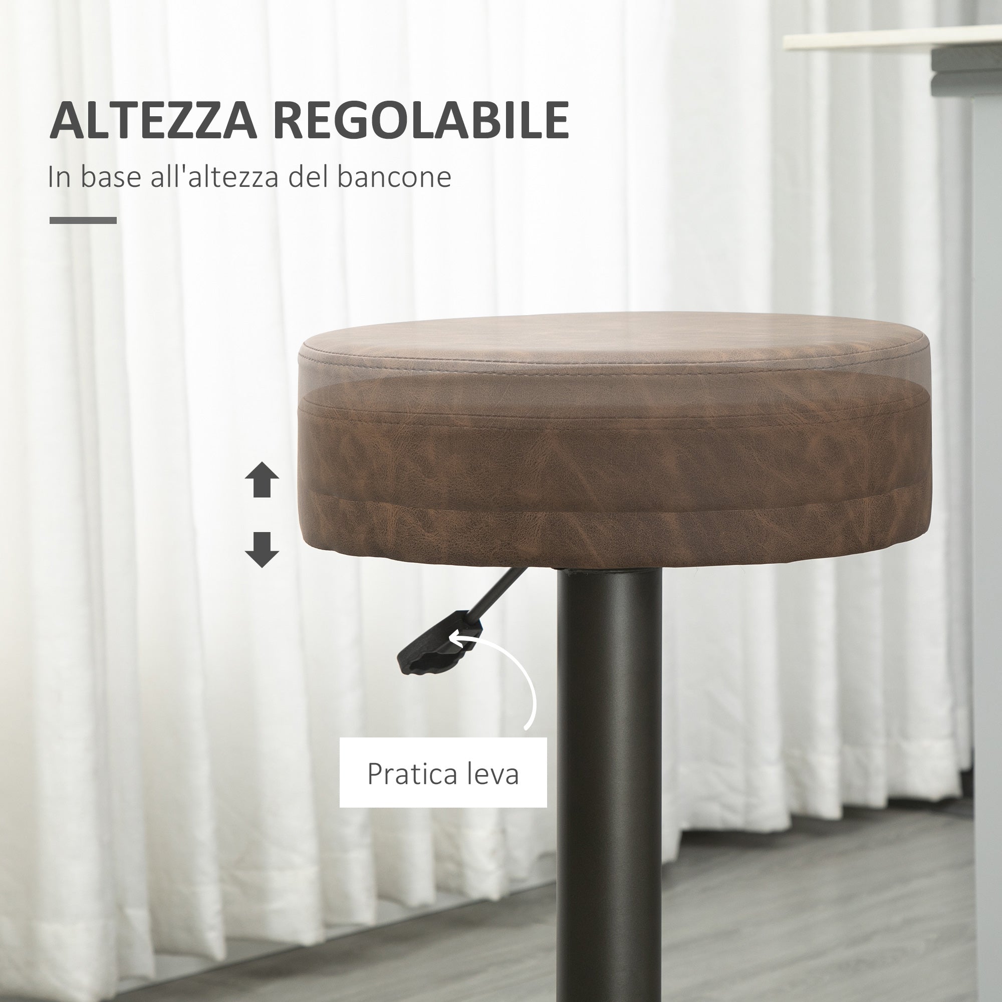 Set 2 Sgabelli Bar 35x36x64-85 cm con Poggiapiedi in Similpelle Marrone