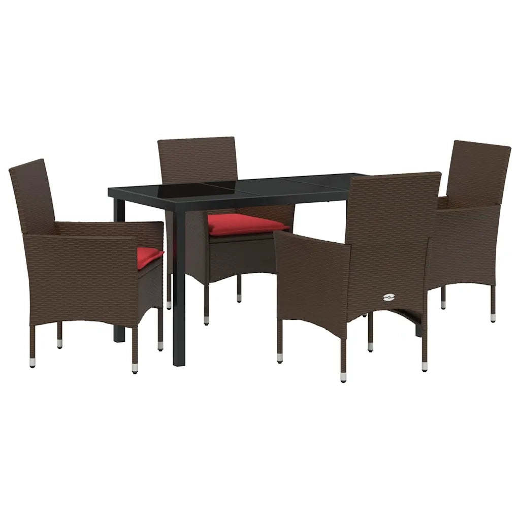 Set di tavolo e sedie con cuscino 5 pcs Marrone Rattan in PE 3379823