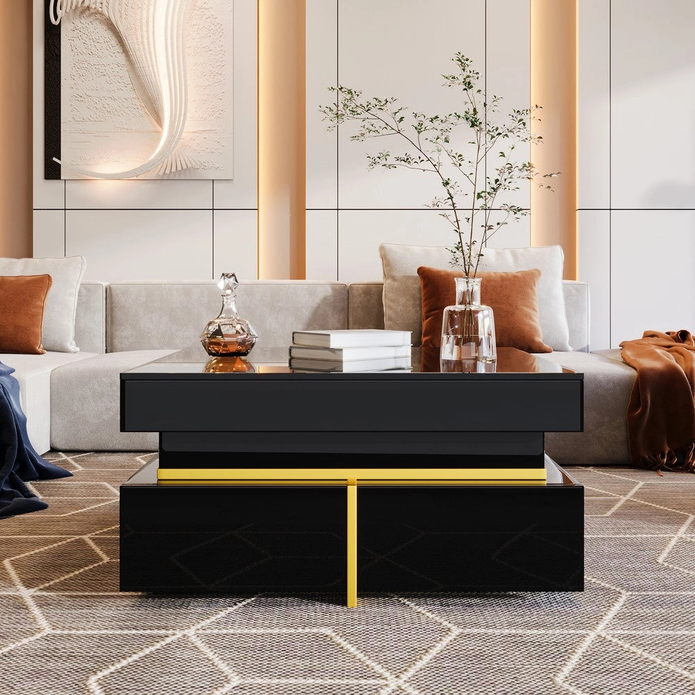 Tavolino da Salotto con Cassetti Lucido e Accenti Dorati ¨C MINIMAL ¨C Design Moderno
