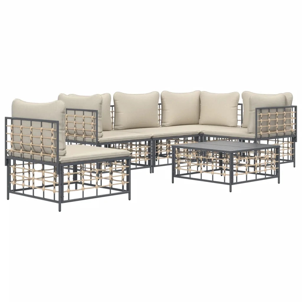 Set Divani da Giardino 6 pz con Cuscini Antracite in Polyrattan 3186764