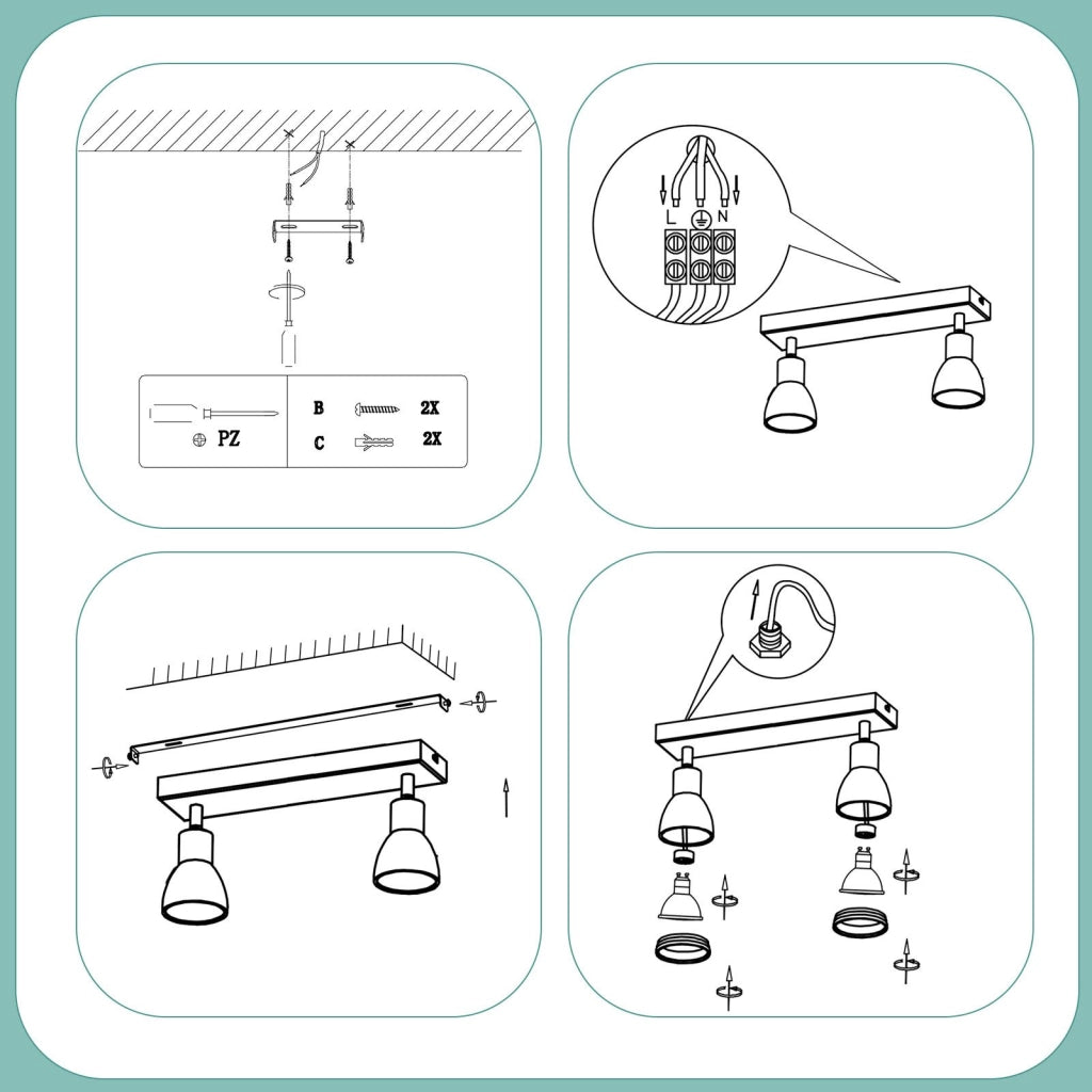 ZMH Faretto da soffitto LED neri 2 lampadine GU10 orientabili moderni per soggiorno