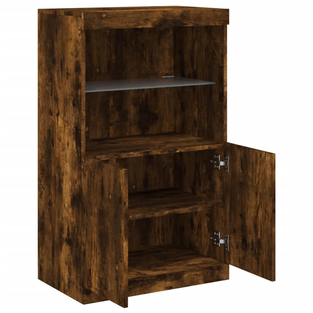 Credenza cassettiera armadio mobile contenitore organizer per cucina soggiorno salotto con luci LED 60,5 x 37 x 100 cm marrone 02_0029888