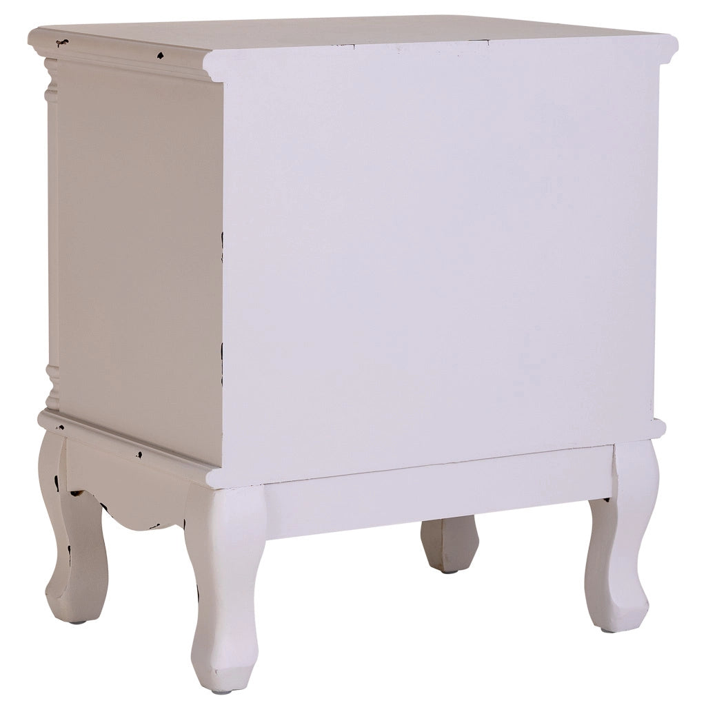 Tavolino in legno bianco invecchiato con 2 cassetti 50x36x55h cm