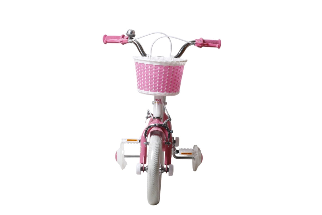 Bicicletta per Bambine Unicorn 12 Pollici con Stabilizzatori Bauletto e Cestino Rosa Rosa