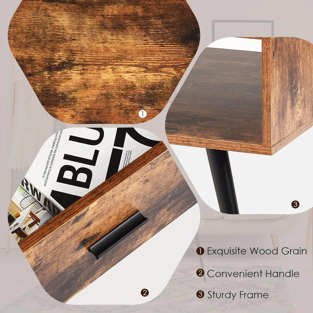 Tavolino Basso con 1 Cassetto, Tavolino Vintage di Ripiano in Legno, con Ampio Spazio di Stoccaggio, Portata di 30 kg, Mobile TV con 4 Gambe in Pino, 109 x 55 x 44,5 cm