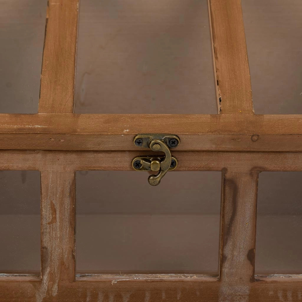 Cassetta in legno marrone con finestre 35x19x12/20h cm