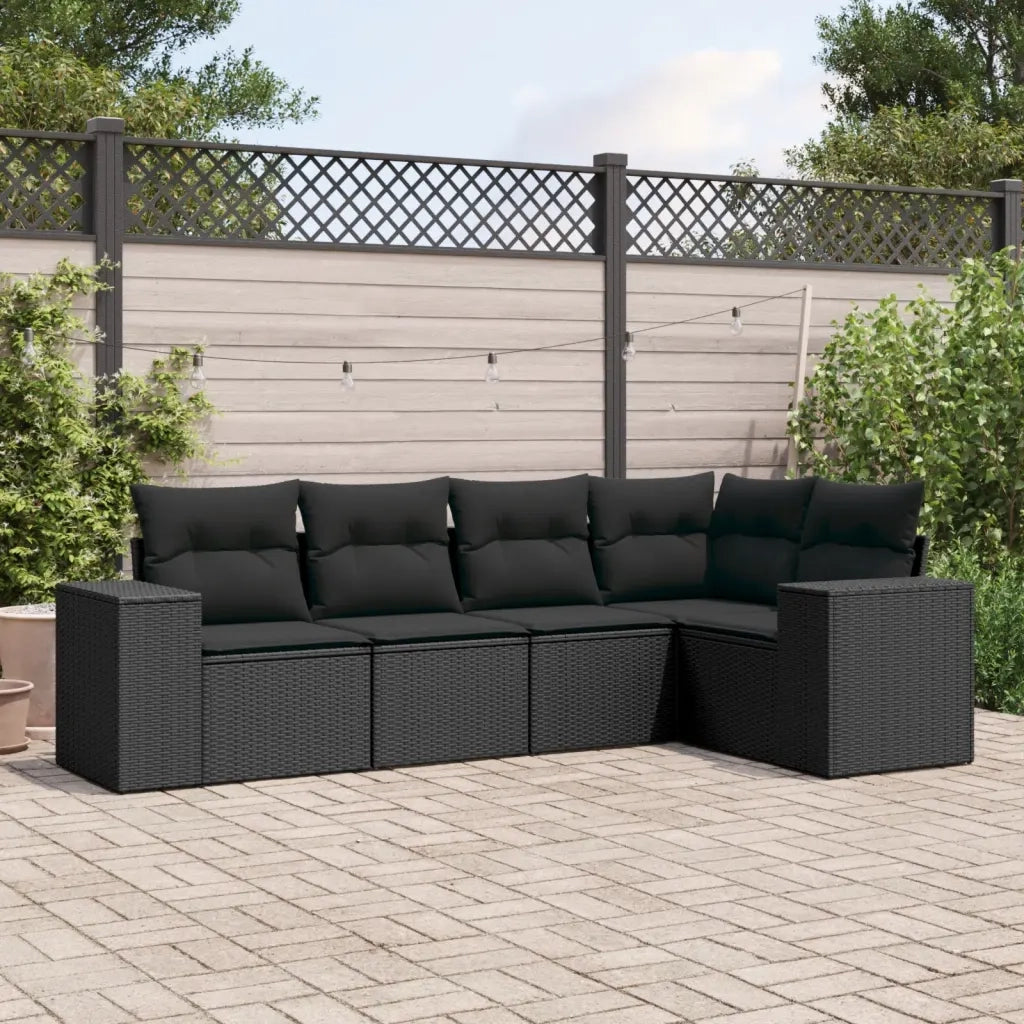 Set Divani da Giardino 5 pz con Cuscini in Polyrattan Nero 3254862