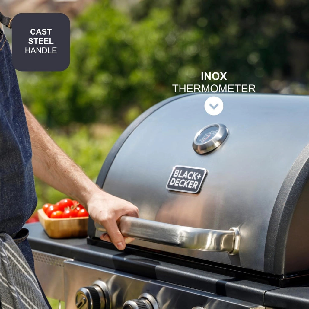 Black + decker bxog16550e barbecue inox a gas gpl con 4 bruciatori + 1 fornello laterale