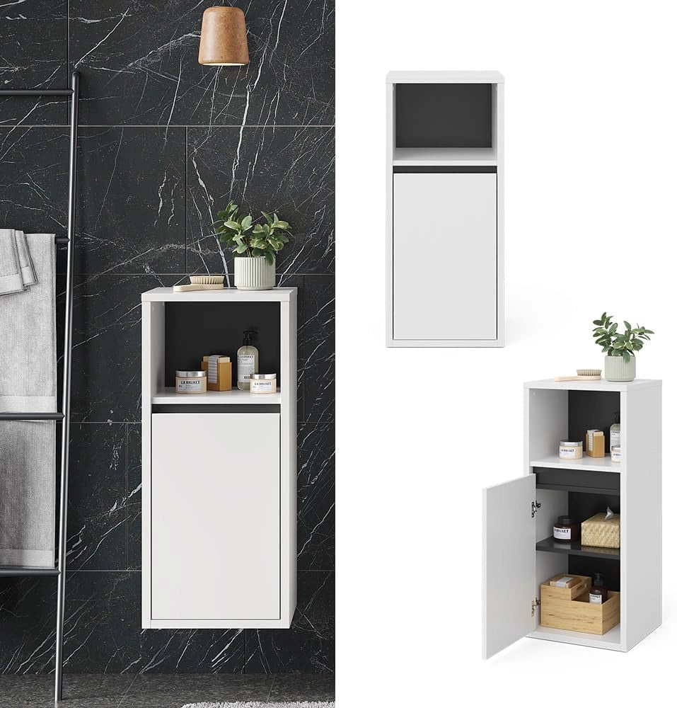 Mobiletto bagno Viola, Bianco, 38 x 80 cm, per montaggio a parete con vani a giorno e vani chiusi