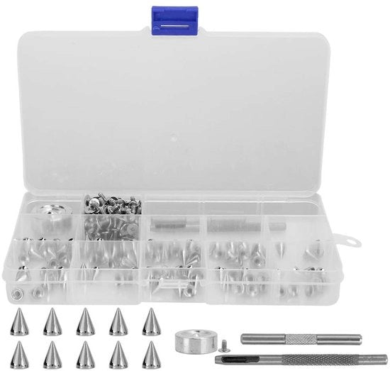 Accessori per decorazione di abbigliamento e borse - 200 set - Viti a chiodo per abbigliamento e accessori - Adatti per pelle e tessuti vari.