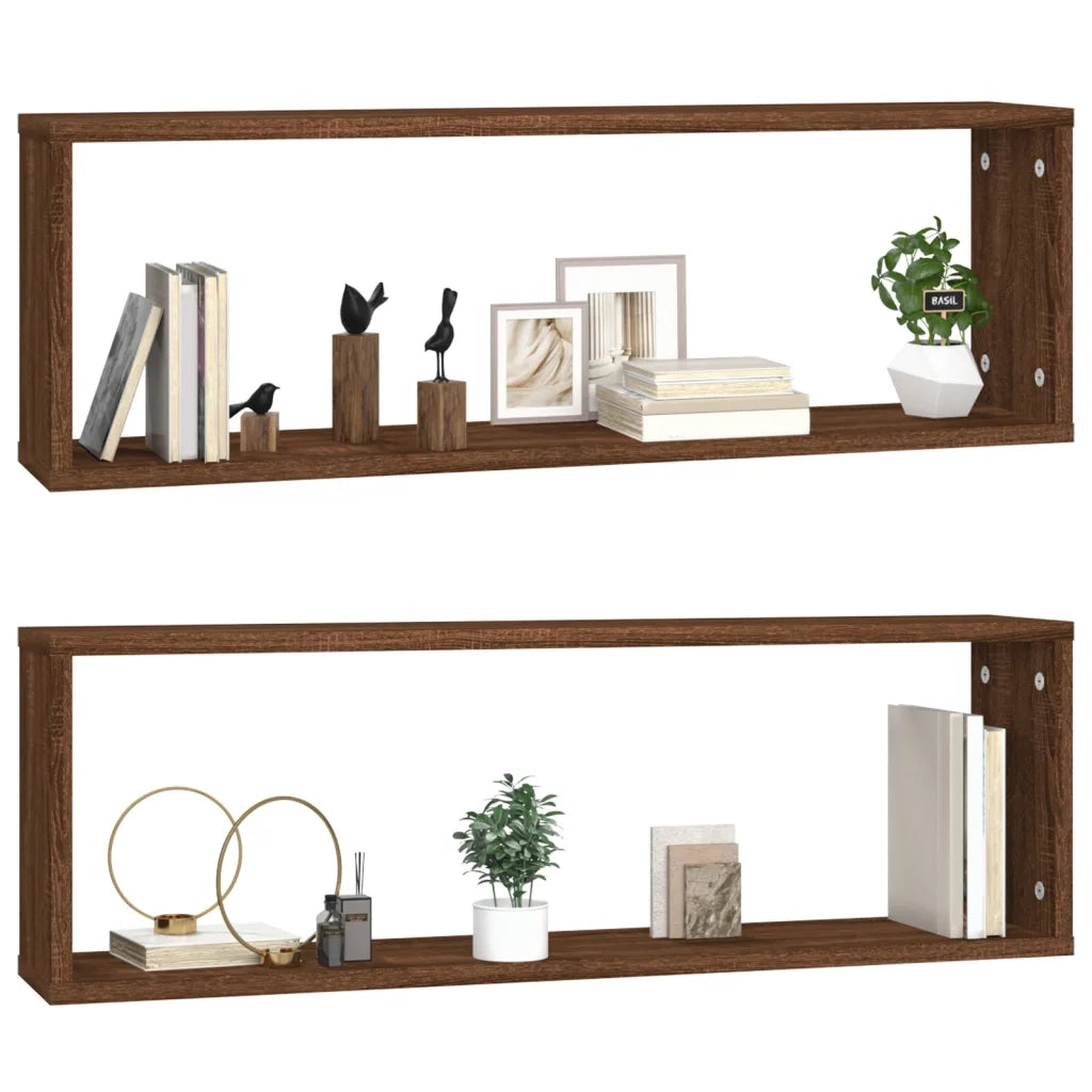 Mensole Muro Cubo 2 Rovere Marrone 80x15x26,5 Legno Multistrato 815921