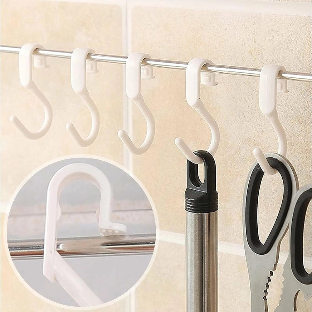Trade Shop - Set 6 Pz Ganci Multiuso Forma S Salvaspazio Per Cucina Bagno Casa Bianchi 87365 -