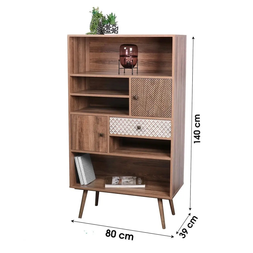 Libreria ALTA colore rovere chiaro con 2 porte e 1 cassetto - Design scandinavo e pratico spazio di archiviazione