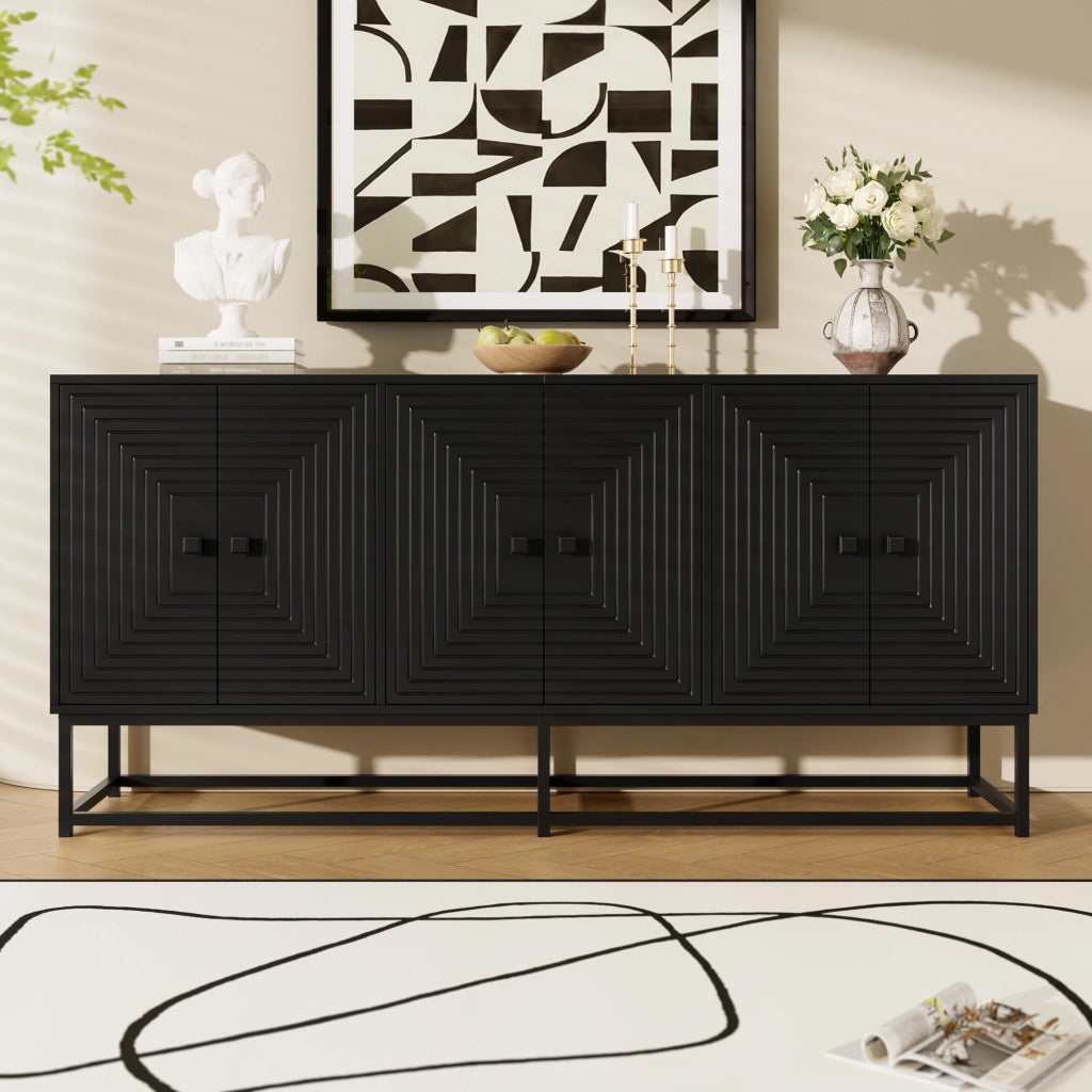 Credenza e Madia con 6 Ante; Interno Aperto Senza Ripiani; Finitura Opaca con Rilievo; in Pannello Truciolare; 160??38??75;5 cm; Nero