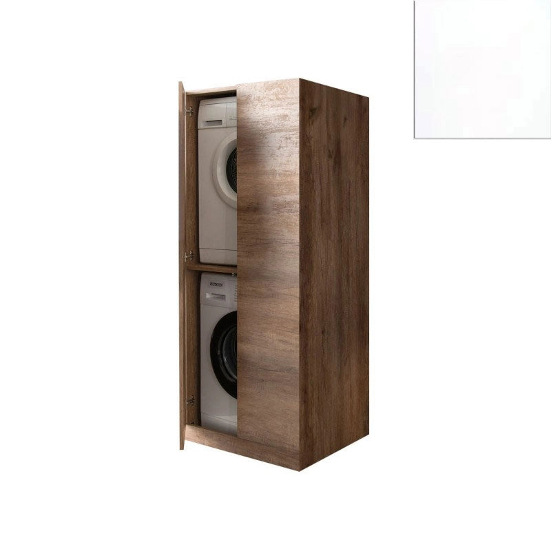 Mobile Lavanderia a Colonna per Lavatrice e Asciugatrice con Ante 70x70x174A cm in Nobilitato Unika Bianco Latte