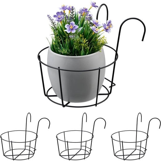 Set di 4 supporti per vaso da balcone in metallo Dimensioni HxWxD: 21x20x26 cm supporto per vaso da fiore attacco per vaso da fiore per recinzione nero