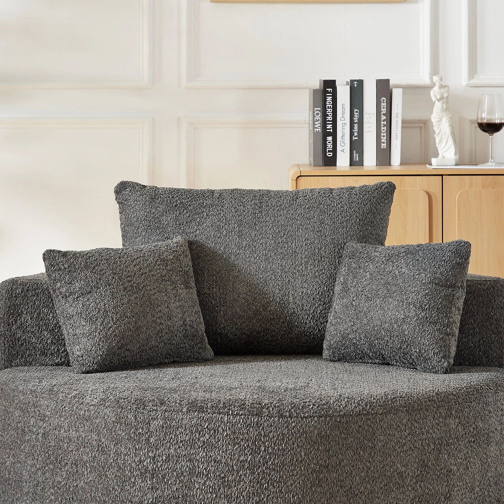 Poltrona pouf modulare senza montaggio con schienale, in Chenille e Schiuma con molle, Grigio