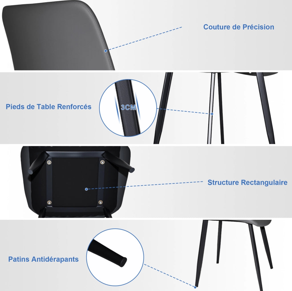Sedia da pranzo ergonomica in PU grigio con gambe in acciaio al carbonio
