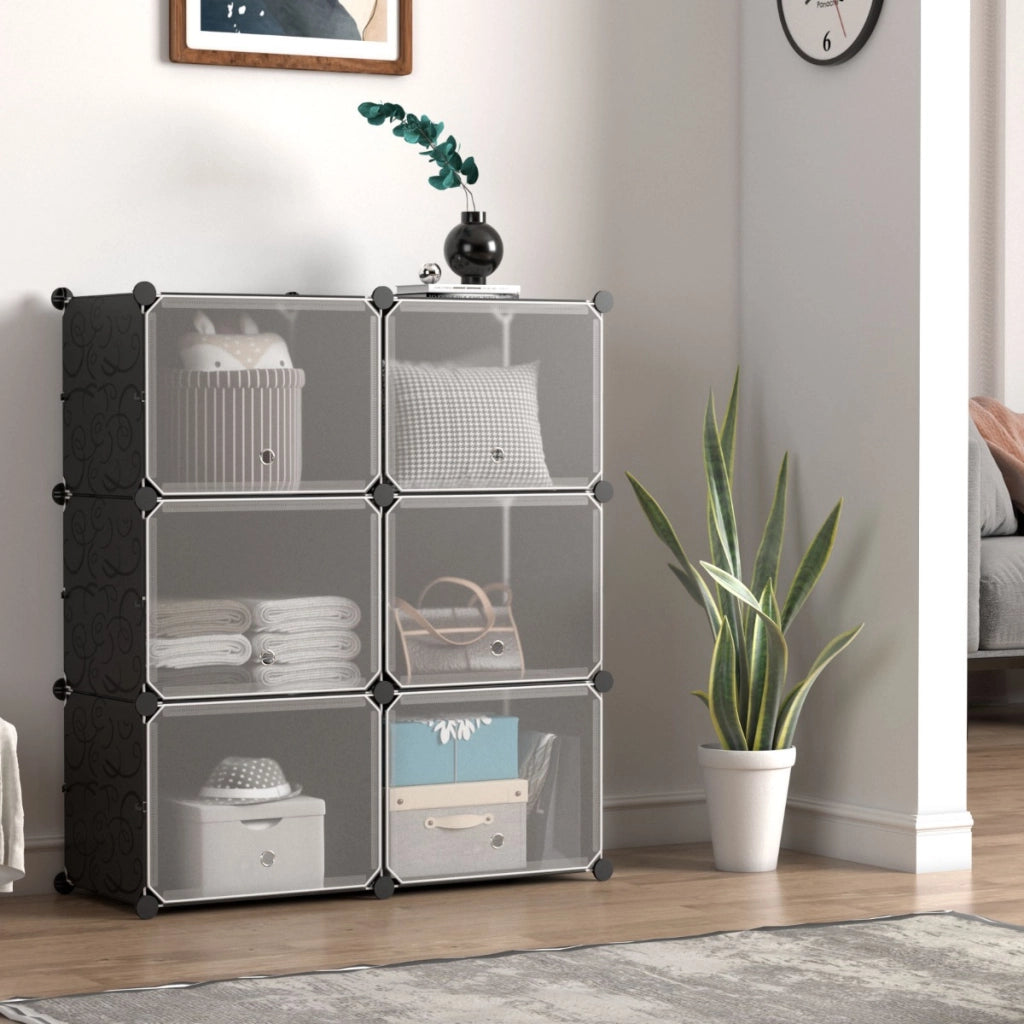 Scarpiera a 8 ripiani per 48 scarpe per ingresso per stivali e tacchi-Armadio 12 cubi in plastica con ganci laterali Nero