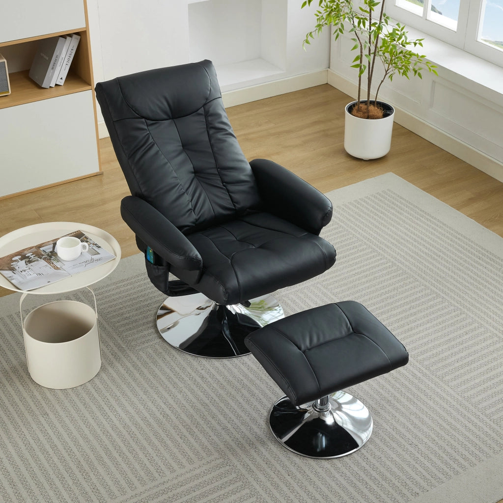 Poltrona Relax Reclinabile Massaggiante con Poggiapiedi ¨C MINIMAL ¨C Elettrica, Girevole, Similpelle Nero