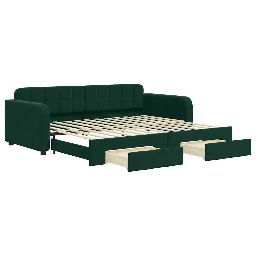 Divano Letto Estraibile Cassetti-Sofa Letto-Daybed Verde Scuro 90x200cm Velluto 401327