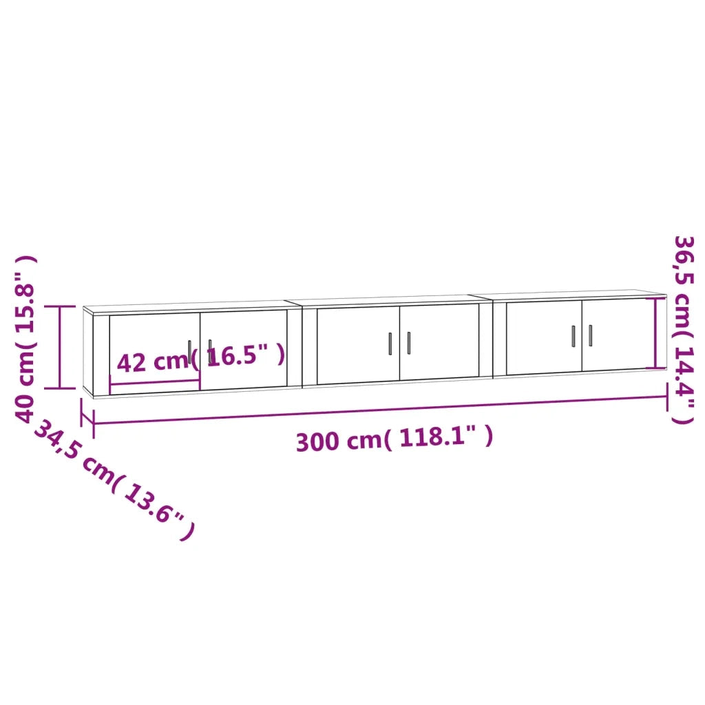 Mobili Porta TV a Parete 3 pz Rovere Sonoma 100x34,5x40 cm 3188377