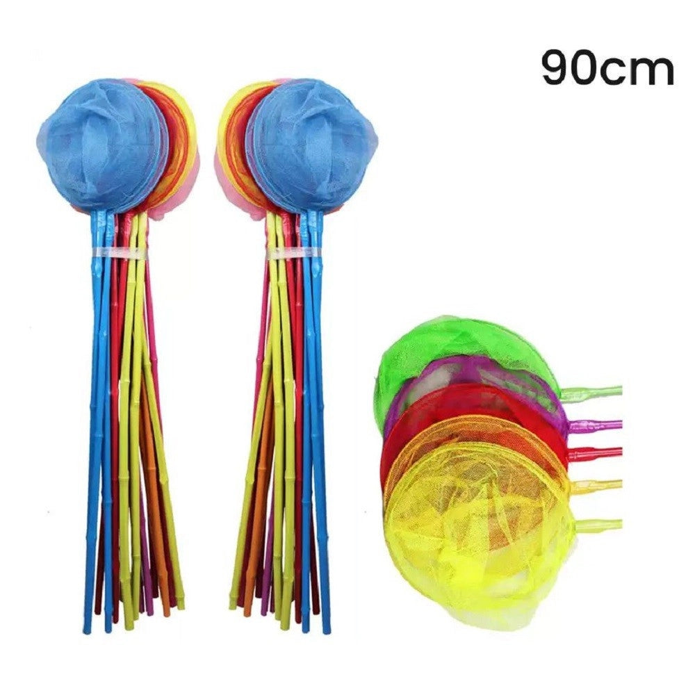 Trade Shop - Retino Rete Pesca Farfalle 90 Cm Con Bastone Bambù Colorato Gioco Bambini 614463 -