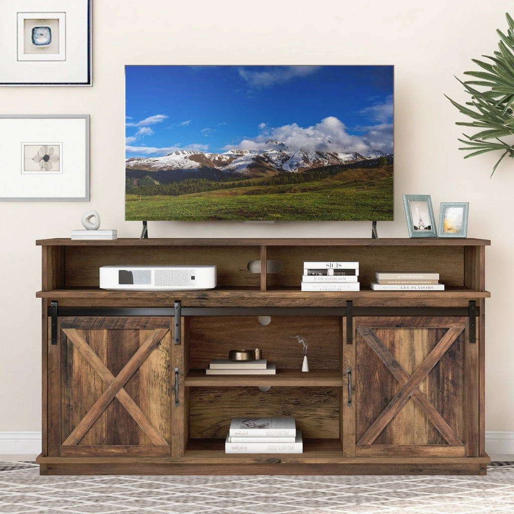 Mobile TV con 2 Ante Scorrevoli; 4 Vani e 2 Ripiani Regolabili per Soggiorno in Legno 148 × 40 × 78 cm