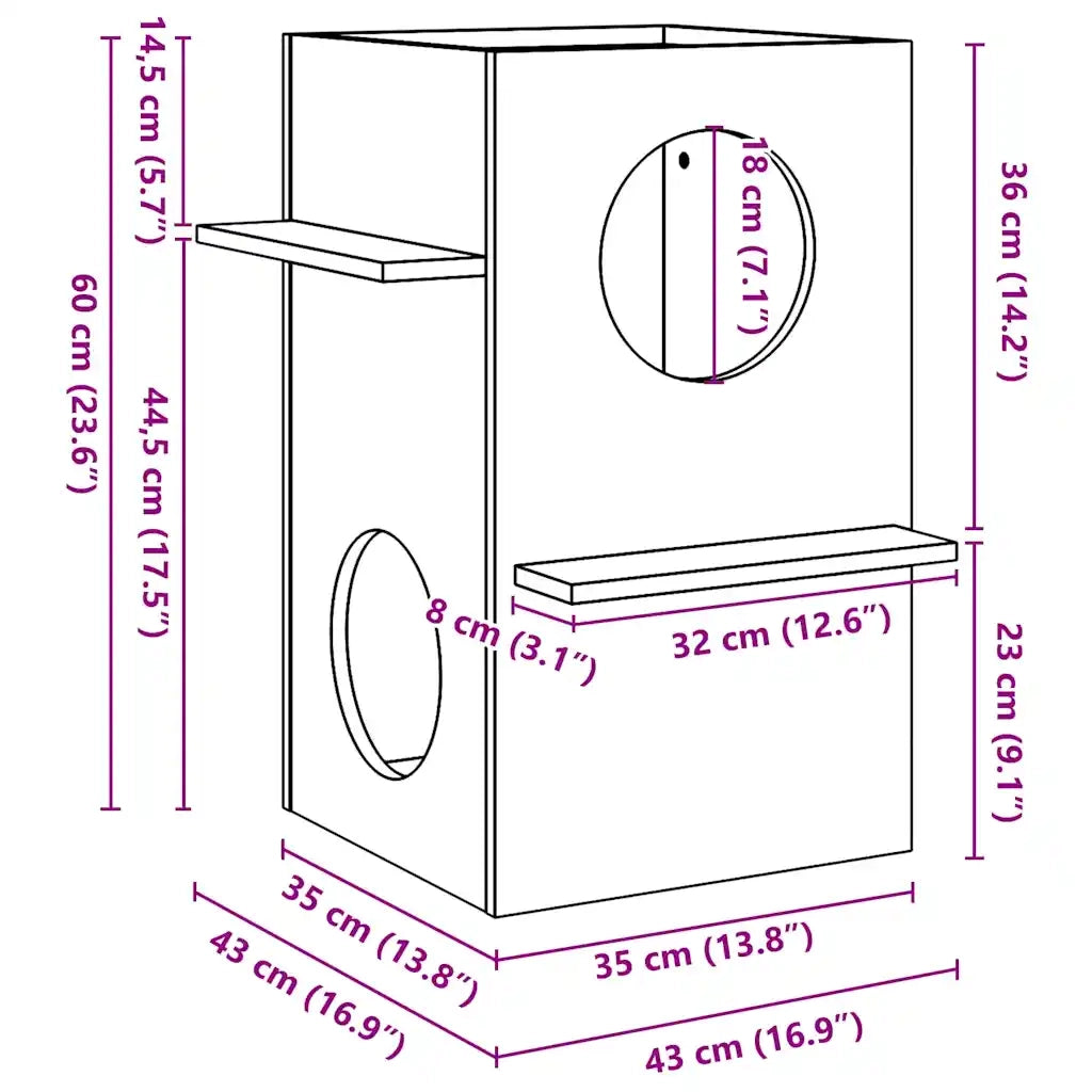 Cuccia per Gatti Bianca 43x43x60 cm in Legno Massello di Pino 859302